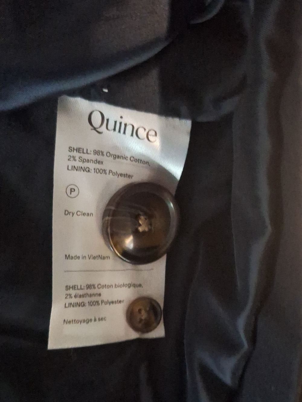 Quince Comfort Stretch Trench Coat Navy XL NWOT - Picture 4 of 5